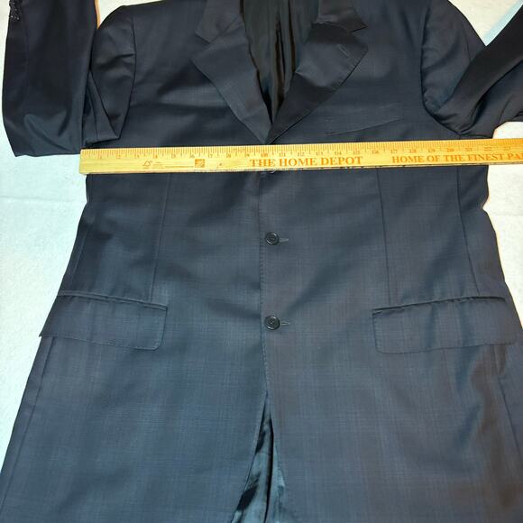 Canali 100% Wool Navy Blazer Sports Coat Plaid Pattern 3 Button Front Size 52R - Picture 6 of 11